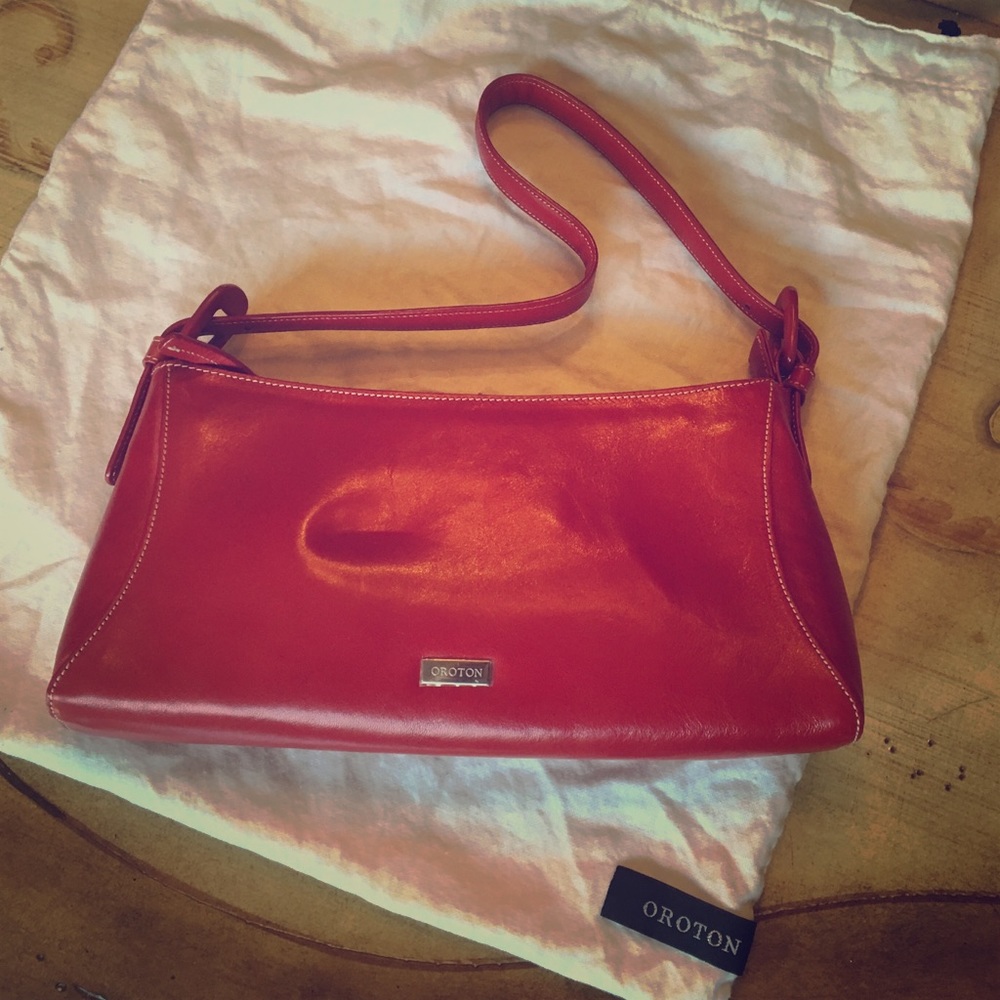 Red leather shoulder bag